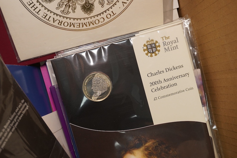 British coins, QEII Royal Mint, a collection BUNC commemorative coins, many £5, c.1997-2013